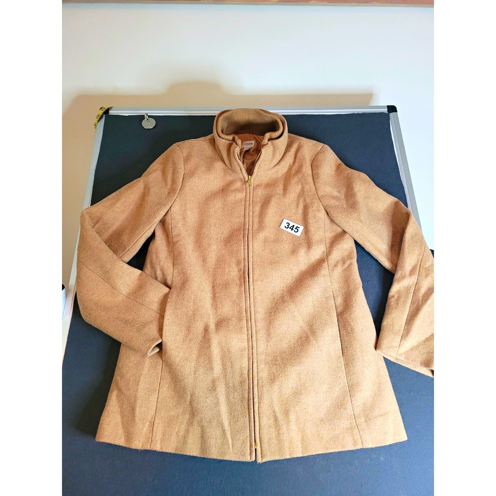 J.CREW Women's Tan Wool Blend Full Zip Collared Mid-Length Jacket Size 8